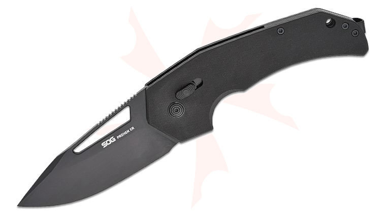 SOG Mikkel Willumsen Prohen XR Lock Flipper Knife 3.35 inch Black D2 Drop Point Blade, Black G10 Handles