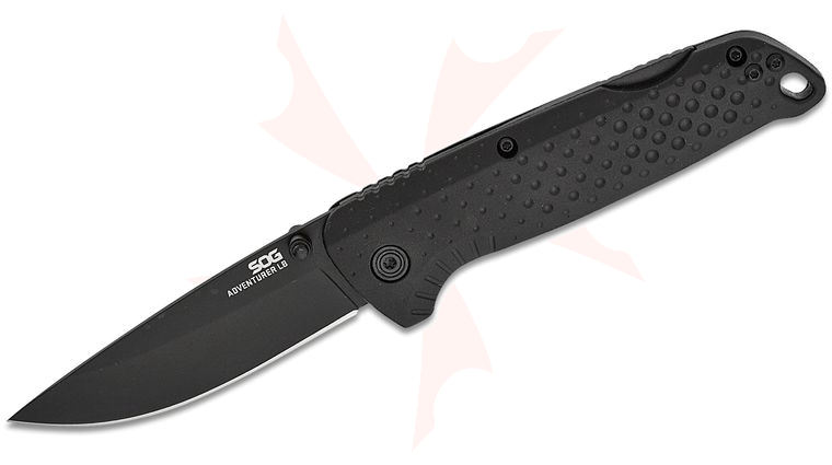SOG Adventurer LB Lock Back Folding Knife 3 inch Black Drop Point Blade, Black GRN Handles