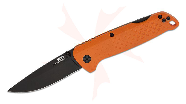 SOG Adventurer LB Lock Back Folding Knife 3 inch Black Drop Point Blade, Blaze Orange GRN Handles