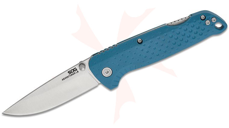 SOG Adventurer LB Lock Back Folding Knife 3 inch Satin Drop Point Blade, Nordic Blue GRN Handles