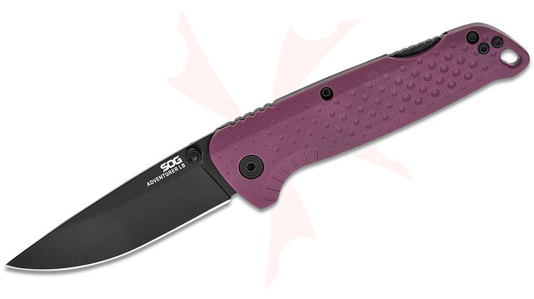 SOG Adventurer LB Lock Back Folding Knife 3 inch Black Drop Point Blade, Dusk Purple GRN Handles