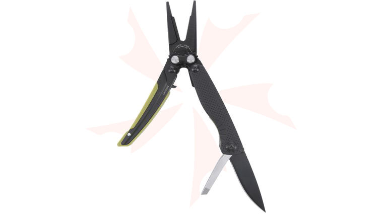 SOG Aegis MT Multi-Tool with 5 Tools, 1.9 inch Assisted 440 Black Oxide Blade, Black Stainless Steel and GRN Handles with Moss Accents, Compound Leverage Pliers