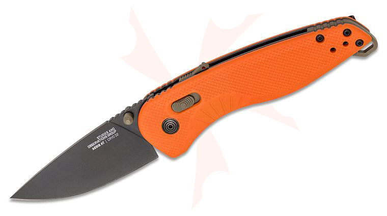 SOG Aegis AT Blaze and Tan Assisted Folding Knife 3.13 inch D2 Black Plain Blade, Orange GRN Handles, KnifeCenter Exclusive