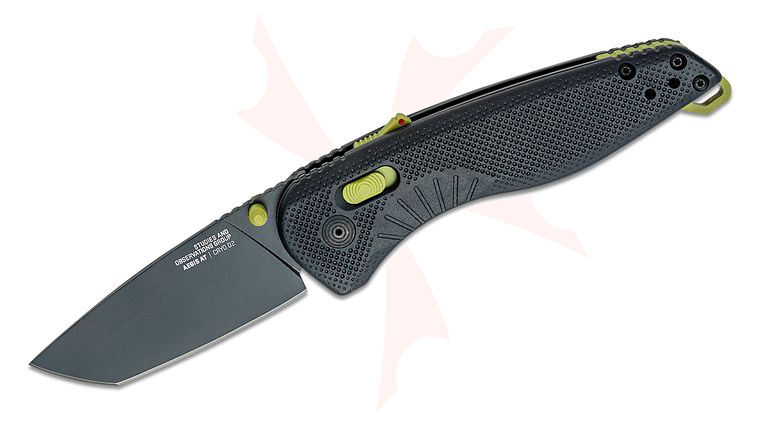SOG Aegis AT Tanto Black and Moss Green Assisted Folding Knife 3.11 inch D2 Black Tanto Blade, Black GRN Handles