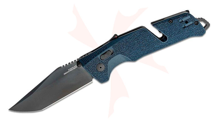 SOG Trident AT Uniform Blue Assisted Folding Knife 3.7 inch D2 Black Tanto Plain Blade, Blue GRN Handles