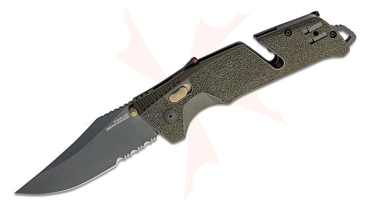 SOG Trident AT Olive Drab Assisted Folding Knife 3.7 inch D2 Black Combo Blade, OD Green GRN Handles