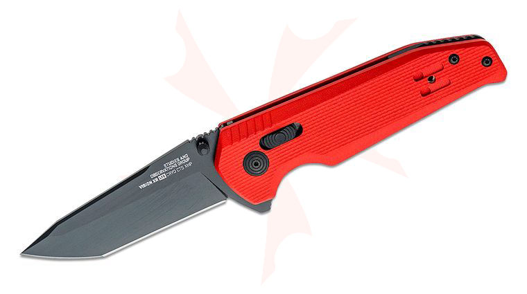 SOG Vision XR LTE Flipper Knife 3.39 inch CTS-XHP Black TiNi Tanto Blade, Red G10 Handles - XR Lock