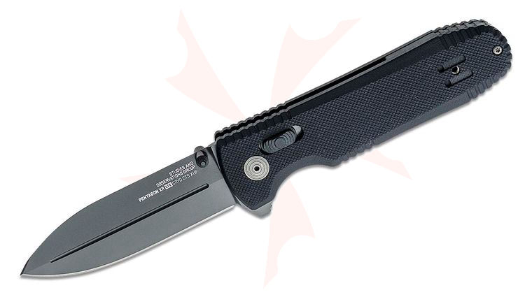 SOG Pentagon XR LTE Flipper Knife 3.61 inch CTS-XHP Graphite TiNi Plain Blade, Black G10 Handles - XR Lock