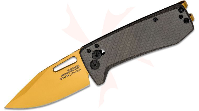 SOG Ultra XR Carbon and Gold Folding Knife 2.8 inch S35VN Gold TiNi Blade, Carbon Fiber Handles, Titanium Money Clip