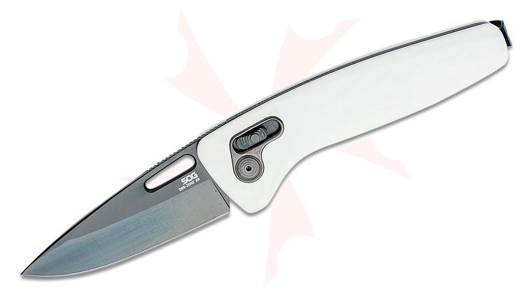 SOG One-Zero XR Folding Knife 3.11 inch S35VN Black TiNi Drop Point Blade, White Aluminum Handles, Black Chrome Accents - XR Lock