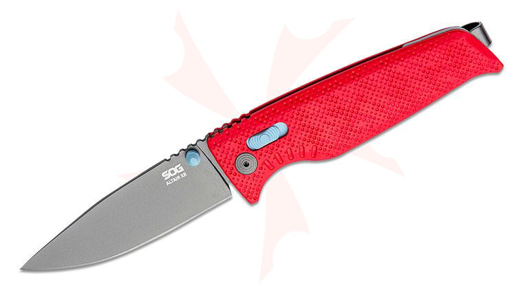 SOG Altair XR Folding Knife 3.19 inch 154CM Black TiNi Drop Point Blade, Canyon Red GRN Handles - XR Lock