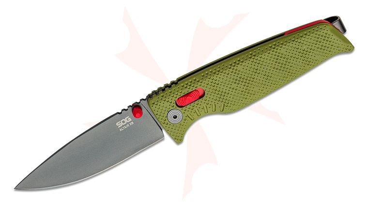 SOG Altair XR Folding Knife 3.19 inch 154CM Black TiNi Drop Point Blade, Field Green GRN Handles - XR Lock