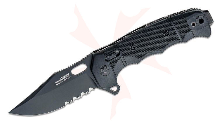 SOG SEAL XR Flipper Knife 3.9 inch Black TiNi S35VN Clip Point Combo Blade, Black GRN Handles - XR Lock USA Made