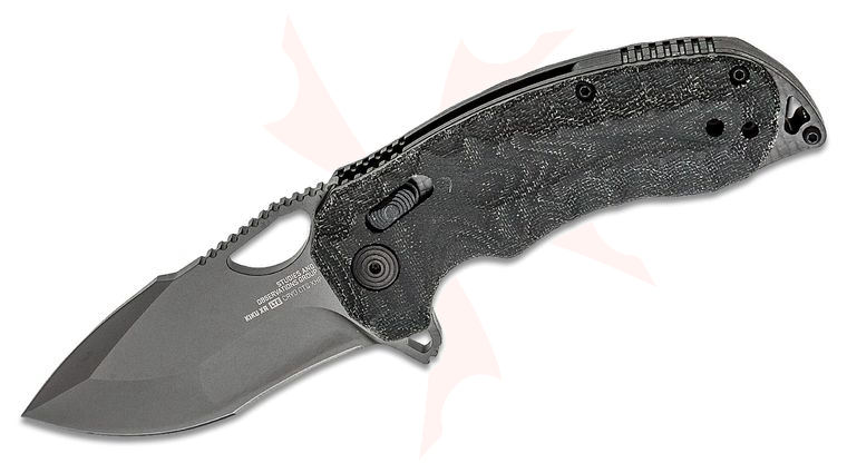 SOG Kiku XR LTE Blackout Flipper Knife 3.03 inch CTS-XHP Black Plain Blade, Black Linen Micarta Handles - XR Lock