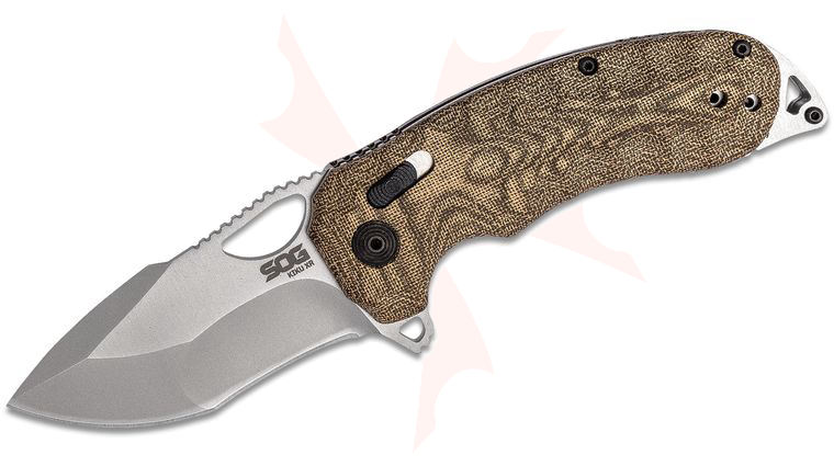 SOG Kiku XR Folding Knife 3.03 inch CTS-XHP Satin Plain Blade, Natural Linen Micarta Handles - XR Lock
