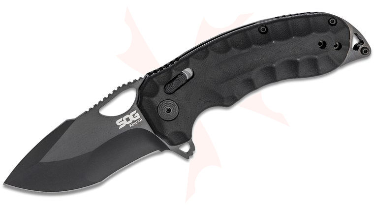 SOG Kiku XR Folding Knife 3.03 inch CTS-XHP Black Cerakote Plain Blade, Black Linen Micarta Handles - XR Lock