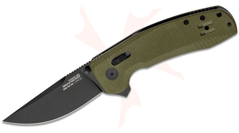 SOG SOG-TAC XR Flipper Knife 3.39 inch D2 Black Plain Blade, OD Green G10 Handles - XR Lock