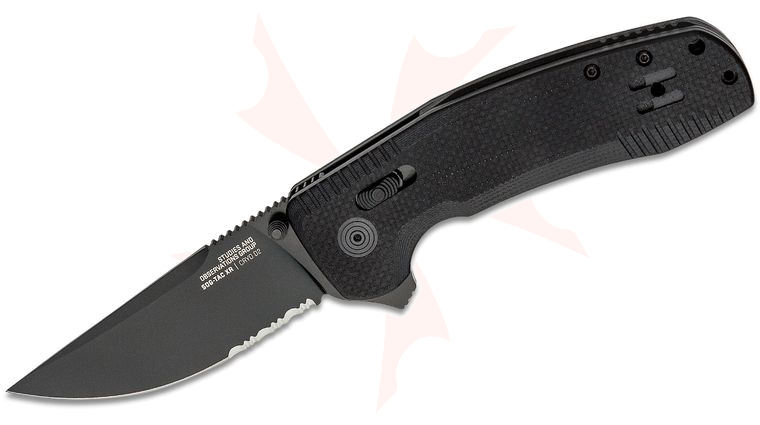 SOG SOG-TAC XR Flipper Knife 3.39 inch D2 Black Combo Blade, Black G10 Handles - XR Lock