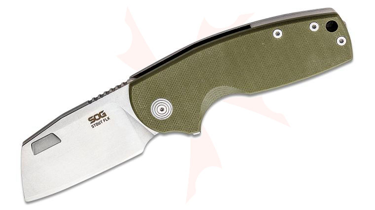 SOG Stout FLK Frame Lock Flipper Knife 2.36 inch D2 Stonewashed Cleaver Blade, OD Green G10 and Steel Handles