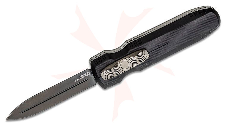 SOG Pentagon AUTO OTF Knife 3.79 inch S35VN Black Double Edge Dagger Blade, Black Aluminum Handles