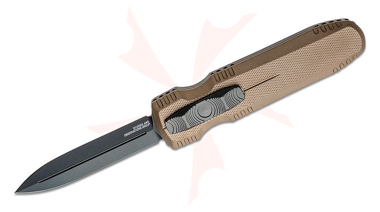 SOG Pentagon AUTO OTF Knife 3.79 inch S35VN Black Double Edge Dagger Blade, Flat Dark Earth Aluminum Handles