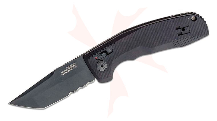 SOG SOG-TAC AU AUTO Folding Knife 3.43 inch D2 Black Tanto Combo Blade, Black Aluminum Handles - XR Lock