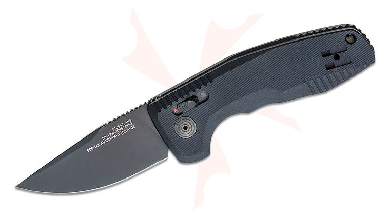 SOG SOG-TAC AU Compact AUTO Folding Knife 2.94 inch D2 Black Drop Point Plain Blade, Black Aluminum Handles - XR Lock