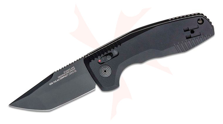 SOG SOG-TAC AU Compact AUTO Folding Knife 2.94 inch D2 Black Tanto Plain Blade, Black Aluminum Handles - XR Lock