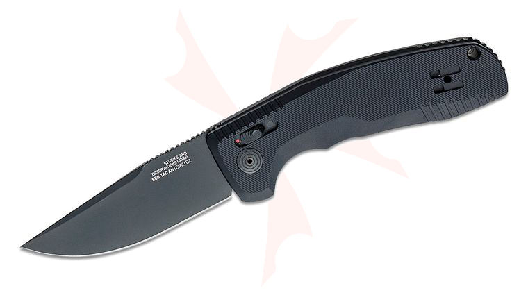 SOG SOG-TAC AU AUTO Folding Knife 3.43 inch D2 Black Drop Point Plain Blade, Black Aluminum Handles - XR Lock