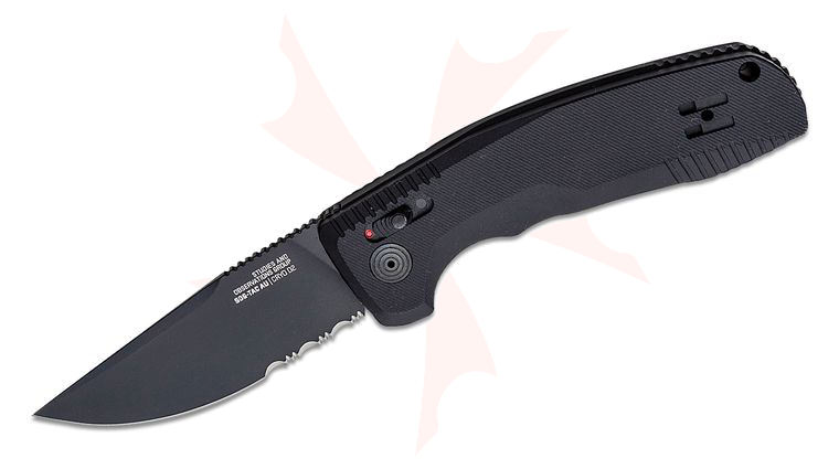 SOG SOG-TAC AU AUTO Folding Knife 3.43 inch D2 Black Drop Point Combo Blade, Black Aluminum Handles - XR Lock
