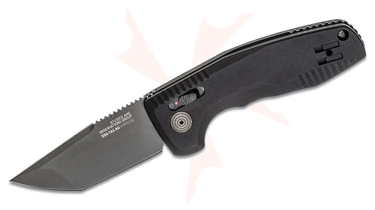 SOG SOG-TAC AU AUTO Folding Knife 3.43 inch D2 Black Tanto Plain Blade, Black Aluminum Handles - XR Lock