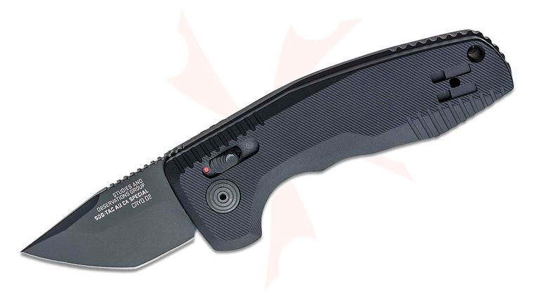 SOG SOG-TAC AU Compact California Special AUTO Folding Knife 1.96 inch D2 Black Tanto Plain Blade, Black Aluminum Handles - XR Lock