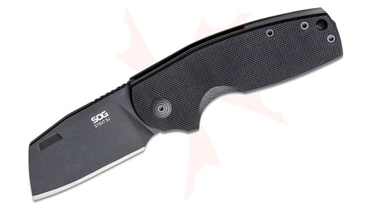 SOG Stout SJ Blackout Slipjoint Folding Knife 2.36 inch D2 Black Cleaver Blade, Black G10 and Steel Handles