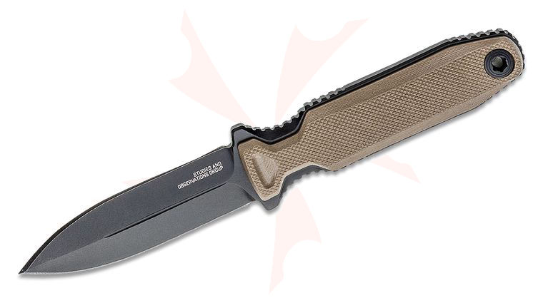SOG Pentagon FX Covert Fixed Blade Knife 3.41 inch S35VN Black Double Edge Dagger, Flat Dark Earth G10 Handles, Kydex Sheath