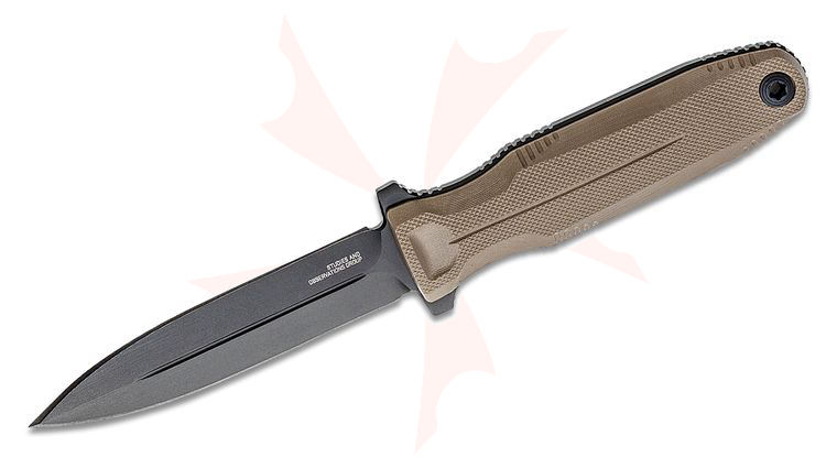 SOG Pentagon FX Fixed Blade Knife 4.77 inch S35VN Black Double Edge Dagger, Flat Dark Earth G10 Handles, Kydex Sheath