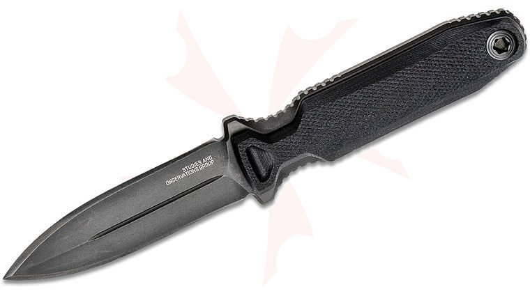SOG Pentagon FX Covert Blackout Fixed Blade Knife 3.41 inch S35VN Black Double Edge Dagger, Black G10 Handles, Kydex Sheath