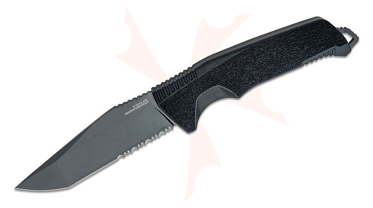 SOG Trident FX Blackout Fixed Blade Knife 4.2 inch 4116 Black Tanto Combo Blade, Black GRN Handles, GRN Sheath