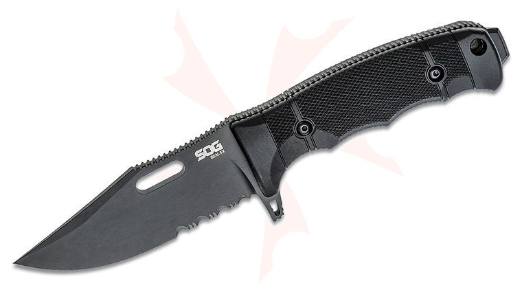 SOG SEAL FX USA-Made Fixed Blade Knife 4.3 inch S35VN Black Drop Point Combo, GRN Handles, Kydex Sheath
