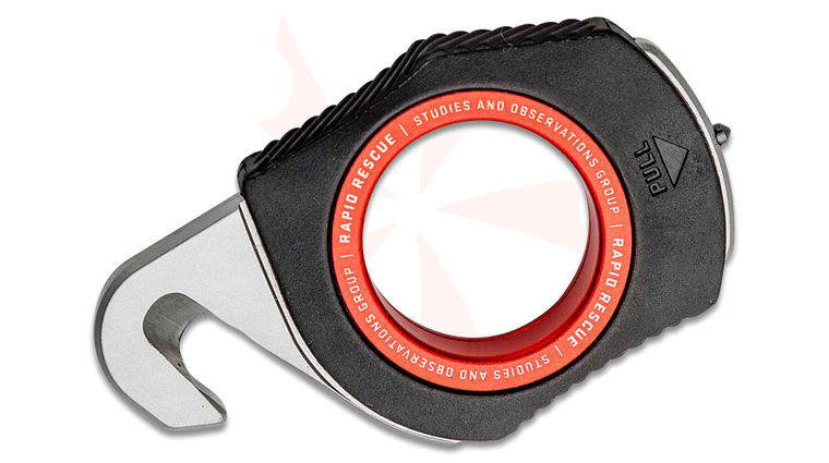 SOG Rapid Rescue Neck Black and Red Stainless Steel Strap Cutter, Black GRN Handles with Red Aluminum Pull Ring