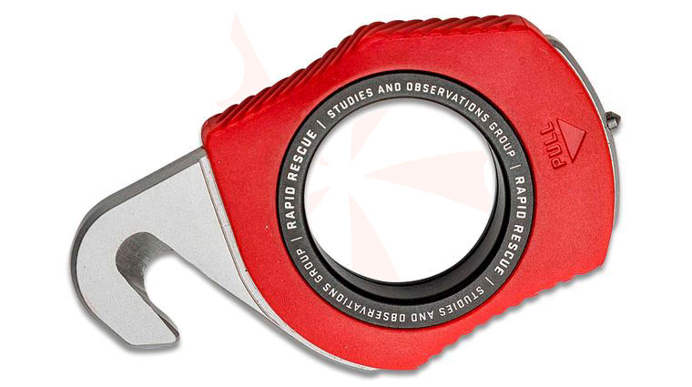 SOG Rapid Rescue Tool Rescue Red Stainless Steel Strap Cutter, Red GRN Handles with Aluminum Pull Ring
