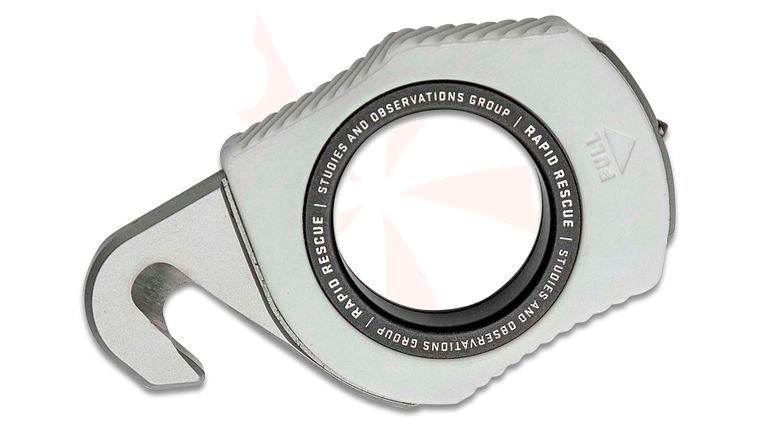 SOG Rapid Rescue Tool Concrete Dust Stainless Steel Strap Cutter, White GRN Handles with Aluminum Pull Ring