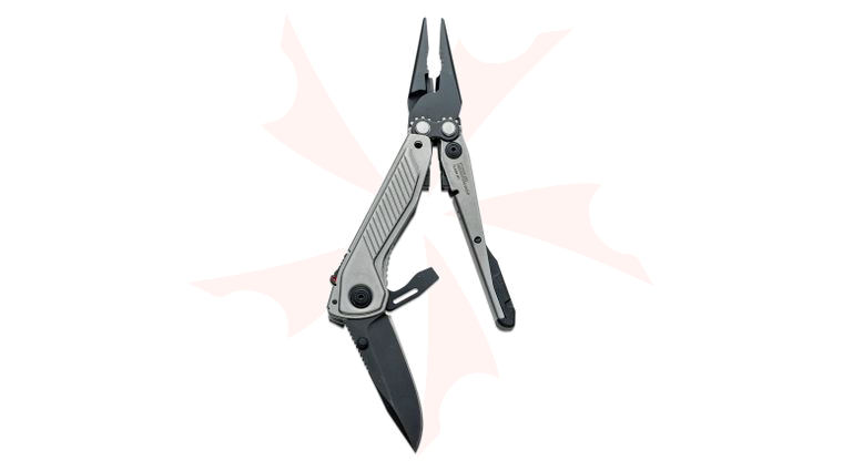 SOG Flash MT Multi-Tool with 7 Tools, 2.36 inch Assisted D2 Black Oxide Blade, Silver Stainless Steel Handles, Compound Leverage Pliers