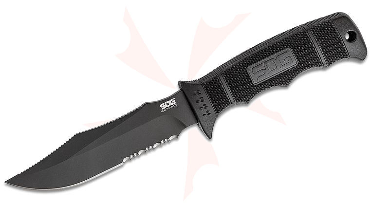 SOG SEAL Pup Elite Fixed 4.85 inch Black Tini Combo Blade, GRN Handles, Kydex Sheath