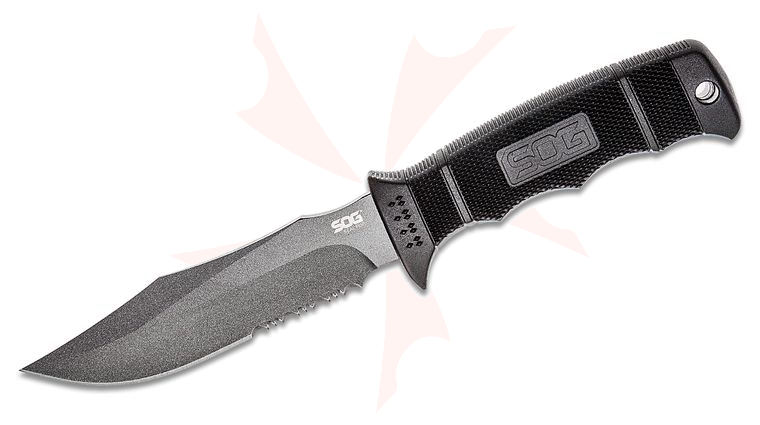 SOG M37N SEAL Pup Fixed 4.75 inch Powder Coated Combo Blade, GRN Handles, Nylon Sheath