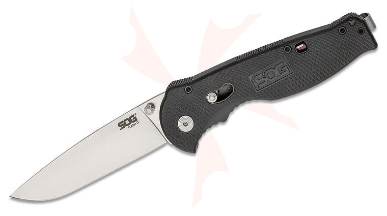 SOG Flash II Folding Knife Assisted 3.5 inch Satin Plain Blade, Black Zytel Handles