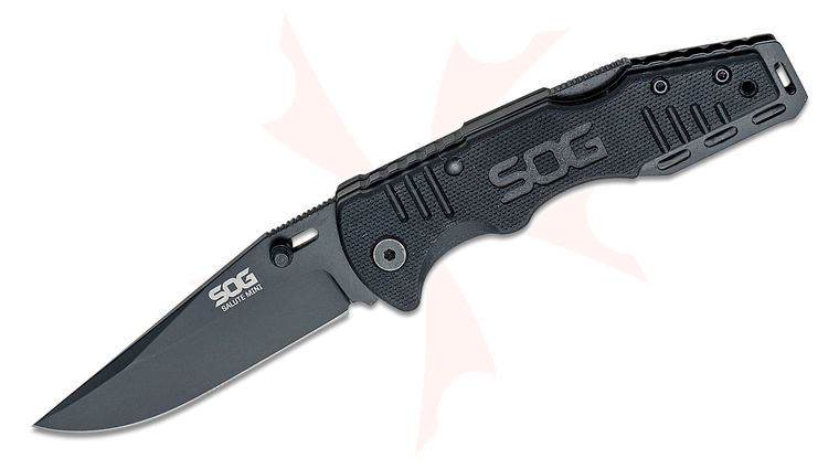 SOG Salute Mini Folding Knife 3.1 inch Black Plain Clip Point Blade, G10 Handles