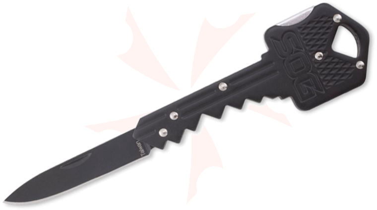 SOG Folding Key Knife 1.5 inch Black Drop Point Blade, Black Stainless Steel Body