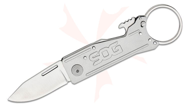 SOG KeyTron Keychain Folding Knife 1.8 inch Satin Plain Blade, Stainless Steel Handles