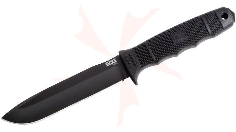 SOG Force Fixed 6 inch Plain AUS-8 Black TiNi Blade, GRN Handles, Nylon Sheath