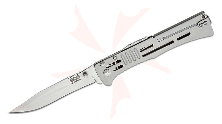 SOG SlimJim XL Folding Knife Assisted 4.18 inch Satin Plain Blade, Bead Blast Handles